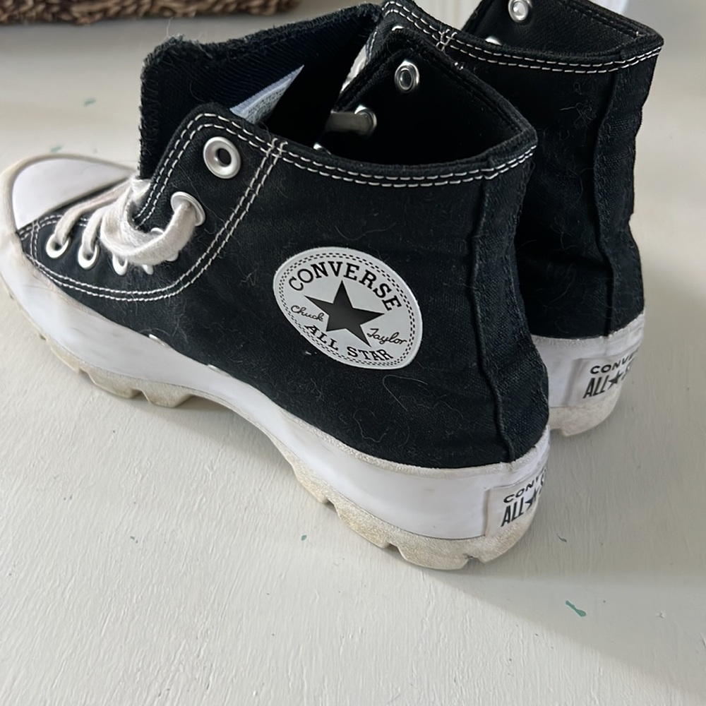 Black high top converse, platform, size 8